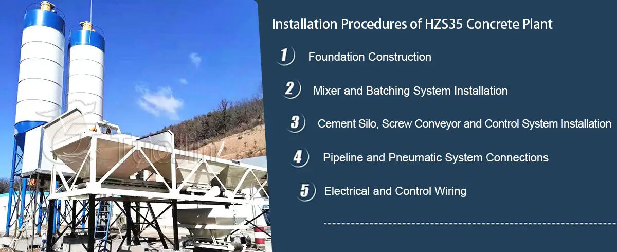installation procedures of HZS35 concrete batching plant