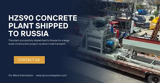 HZS90 Concrete Batching Plant Export to Russia via Direct Road Transport!